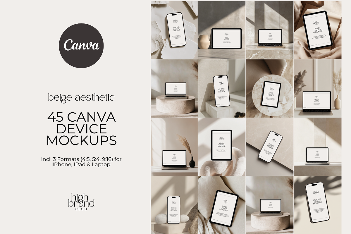Canva Device Mockups Beige Aesthetic, a Mockup by highbrandclub (Photo 1 of 6)