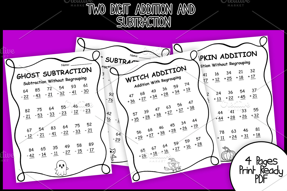 Addition and Subtraction Worksheets, a Graphic by HillTract