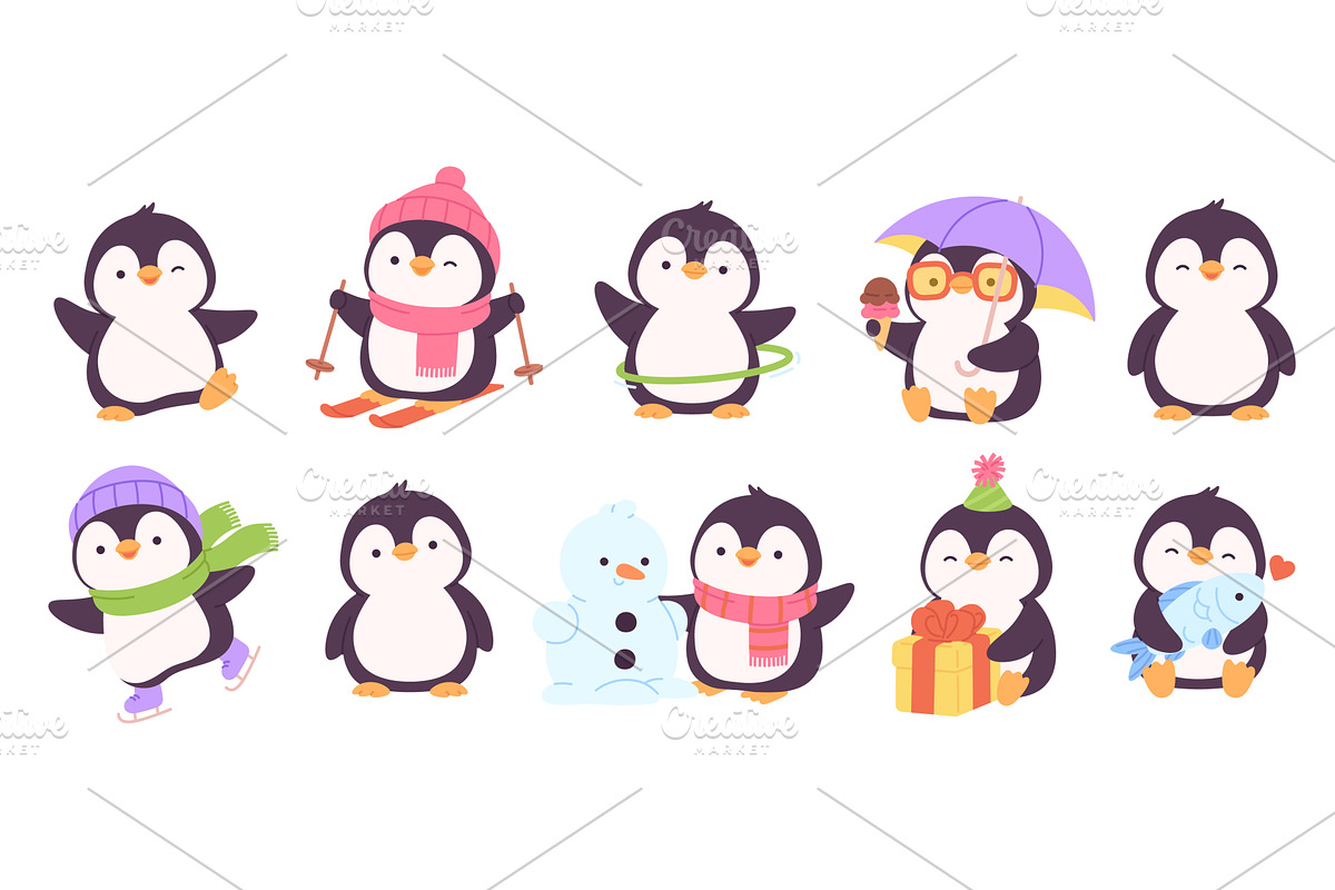 Funny penguins. Tiny cartoon penguin, an Animal Illustration by LadadikArt