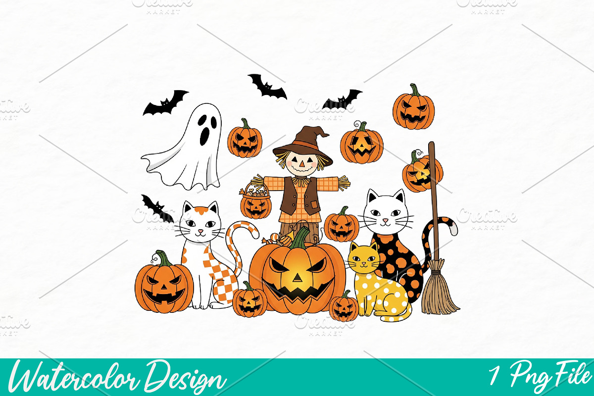 Black Cat Halloween Png, an Illustration by Watercolor design (Photo 1 of 3)