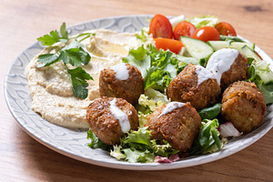 Falafel with hummus and fresh salad, a Food & Drink Photo by etorres69