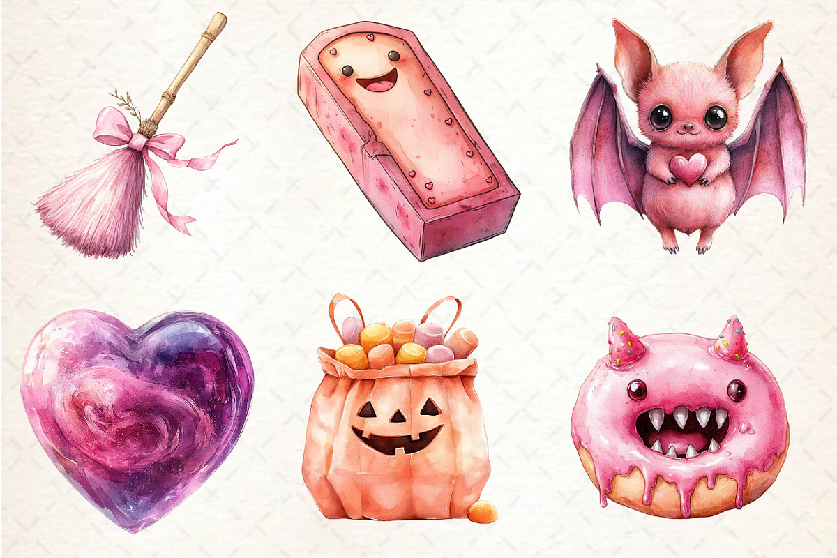 Pink Pastel Halloween Clipart, an Illustration by Dream Creation (Photo 3 of 7)