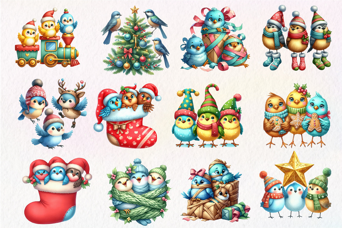 Christmas Funny Three Birds Clipart, an Illustration by Dream Creation (Photo 3 of 5)