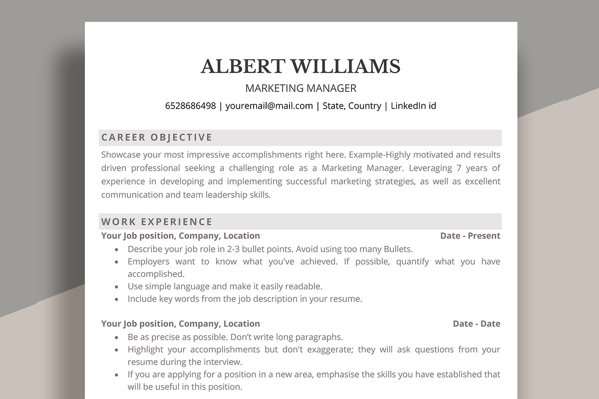 ATS Resume Template / CV Template a Resume Template by aivos