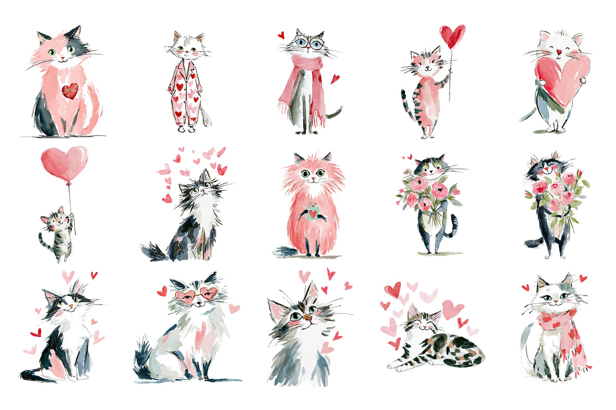 Valentine Kitten Cliparts Bundle, an Illustration by Craft Nest (Photo 4 of 7)