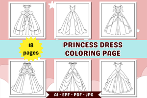 Princess Dress Coloring Page, an Education Illustration by Salaly