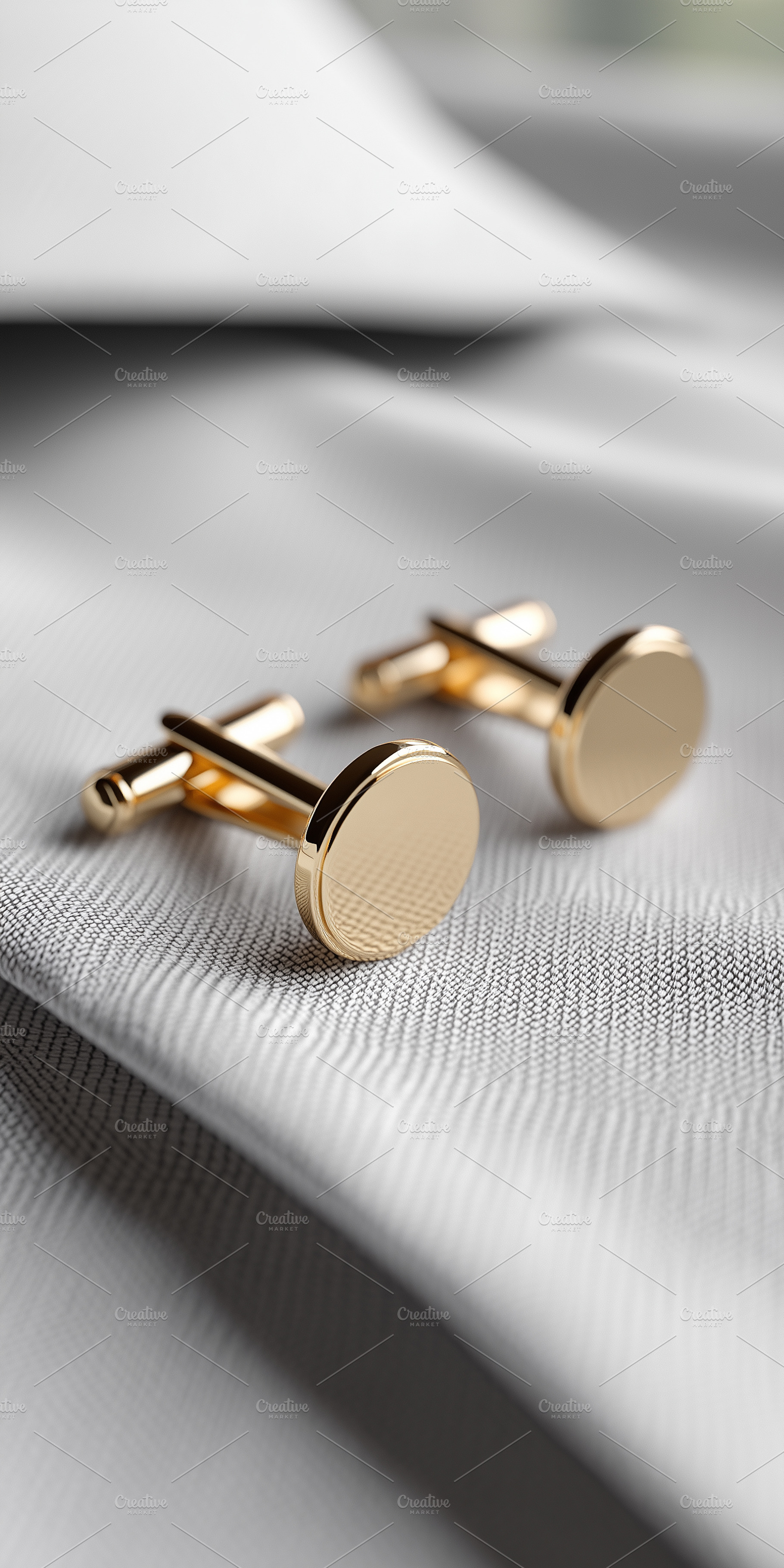 Elegant gold cufflinks resting on a, a Beauty & Fashion Photo by MistyDay