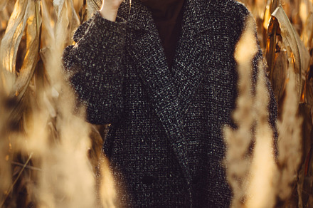 Stylish woman in autumn maize field, a Person Photo by Sonjachni