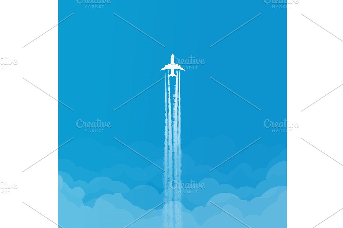 white airplane in blue sky top view, a Transportation Illustration by IfH