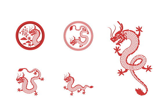 Red Chinese Dragon Icon Set preview 2