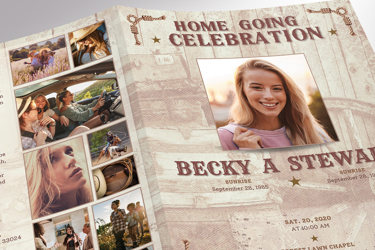 Cowgirl Tabloid Funeral Program, a Brochure Template by Four C Graphic (Photo 9 of 10)