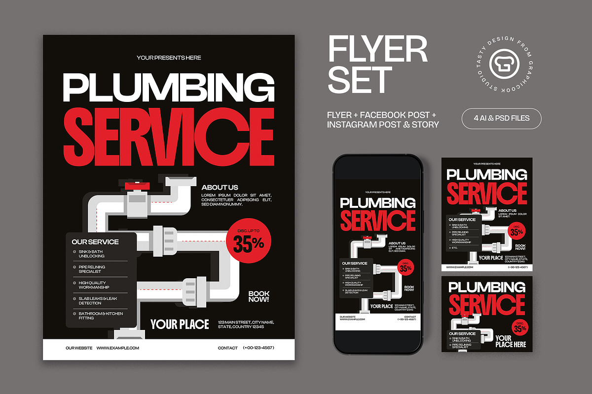 Plumbing Service Flyer, a Flyer Template by graphicook (Photo 1 of 3)
