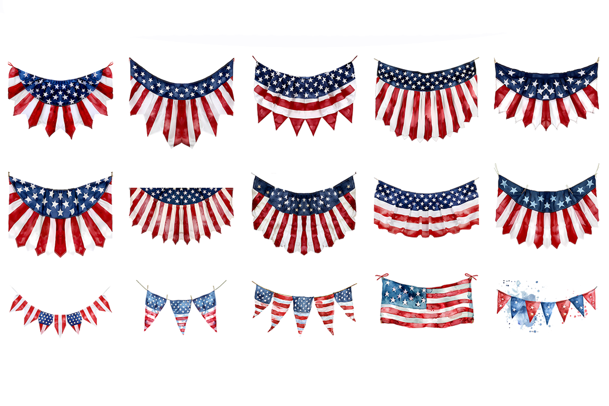Watercolor USA Bunting Clipart, a Decorative Illustration by stickermadness (Photo 3 of 3)