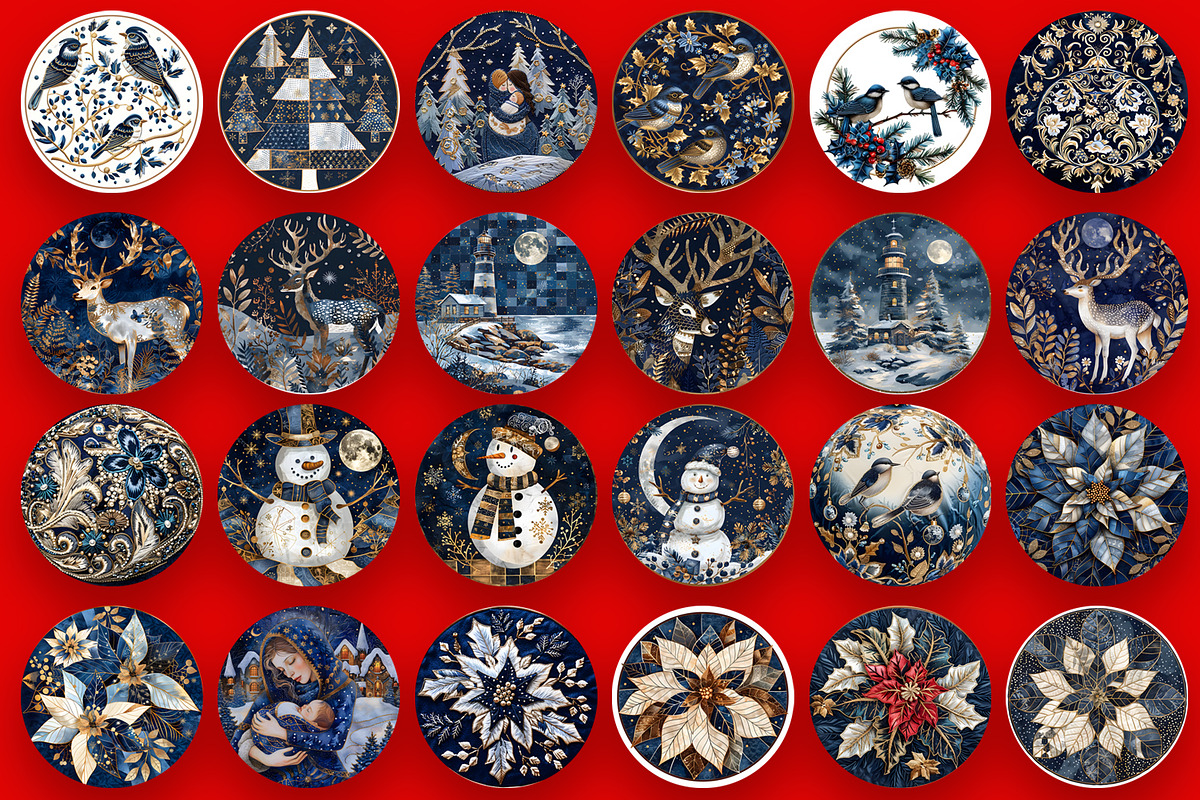 Christmas patchwork ornament  Bundle, a Seasonal Illustration by ElenazlataArt (Photo 5 of 7)