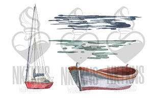 Watercolor Boats Sea Ocean Clipart