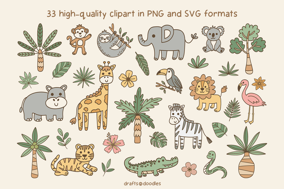 Jungle Safari Clipart and Patterns, a Pattern Graphic by Drafts n Doodles (Photo 2 of 12)