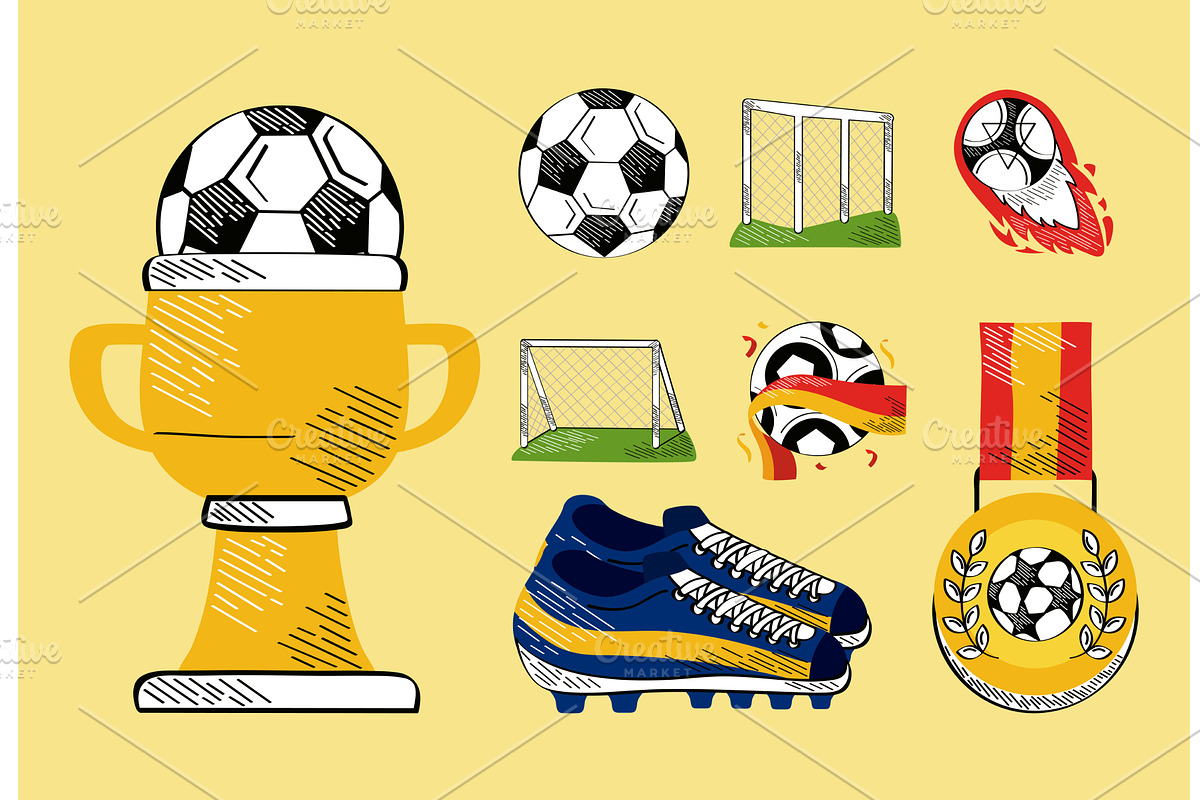 eight football soccer icons, a Sport Illustration by studiogstock