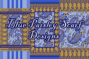 Blue Paisley Scarf Designs, a Pattern Graphic by ThaiByGaew (Thumbnail 1 of 3)
