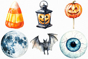 Watercolor Halloween Clipart Bundle, an Illustration by Craft Nest (Thumbnail 2 of 6)