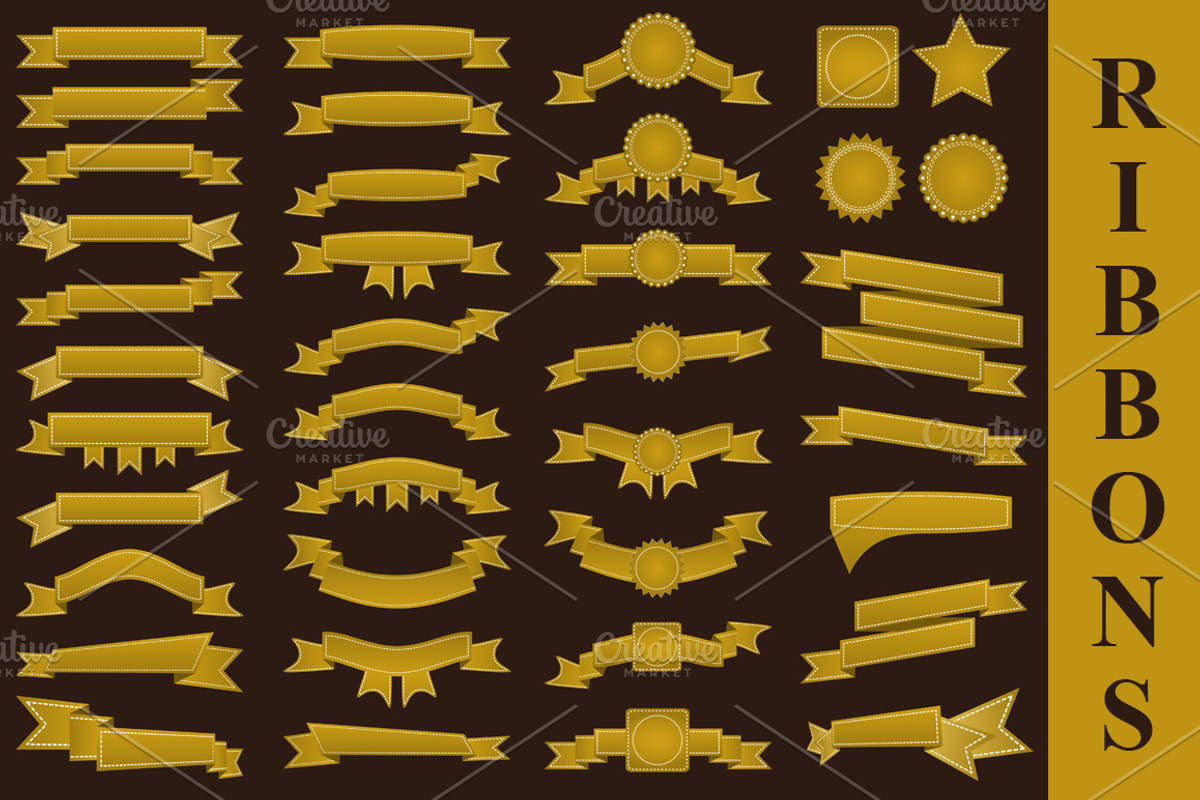 Vector embroidered gold ribbons pack, a Templates & Theme by PhotoVector