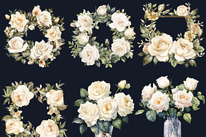 Watercolor White Roses Collection