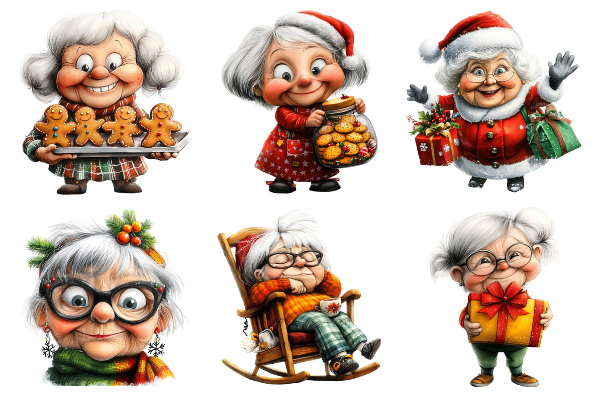 Whimsical Christmas Grandma Clipart, an Illustration by Daily.Designs (Photo 3 of 5)