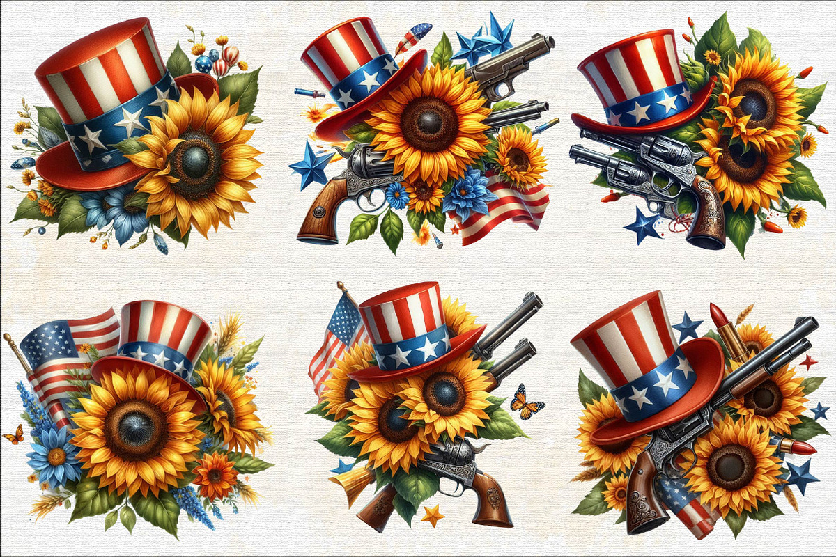 Watercolor Sunflower 4th of July Su, an Illustration by SVGArt (Photo 5 of 7)