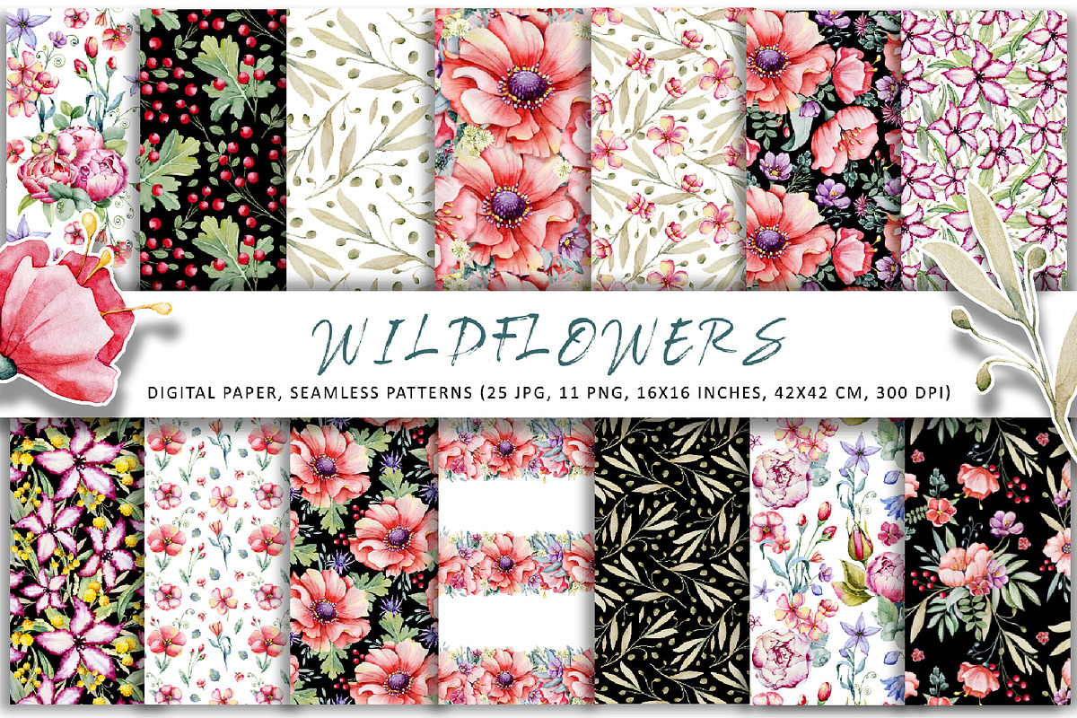Watercolor wildflowers set, an Illustration by Artmanata (Photo 5 of 26)