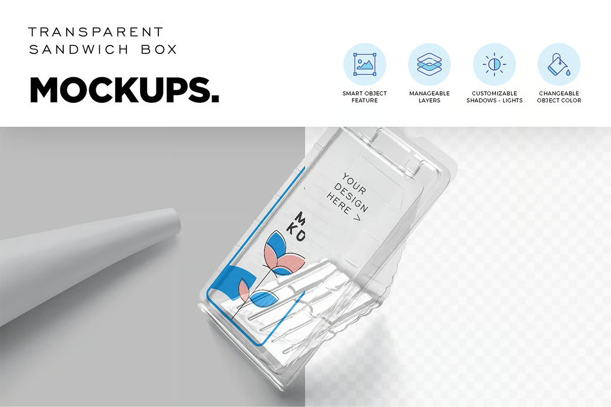 Plastic Sandwich Packaging Mockup, a Packaging Mockup by megostudi0 (Photo 3 of 7)