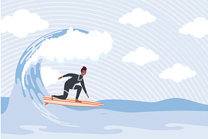 afro surfer in wave, a Sport Illustration by studiogstock