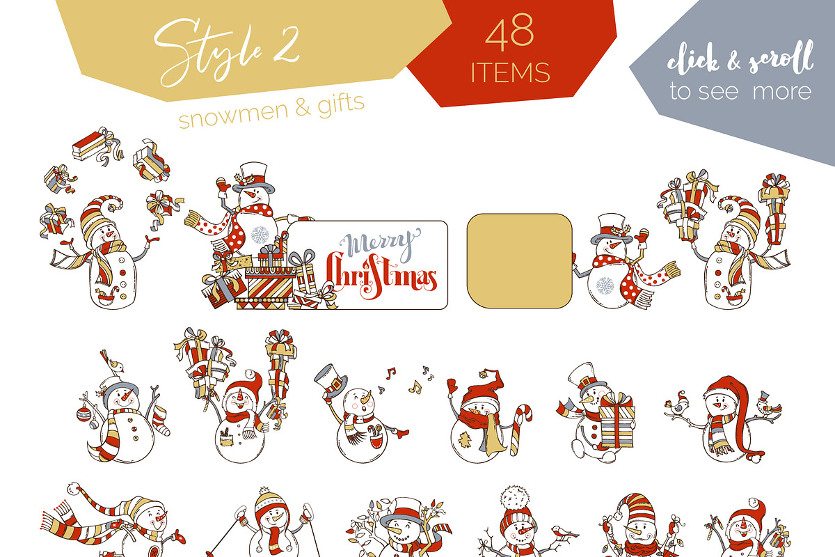 Cute Snowmen Set, a Decorative Illustration by MaljukArt (Photo 4 of 14)