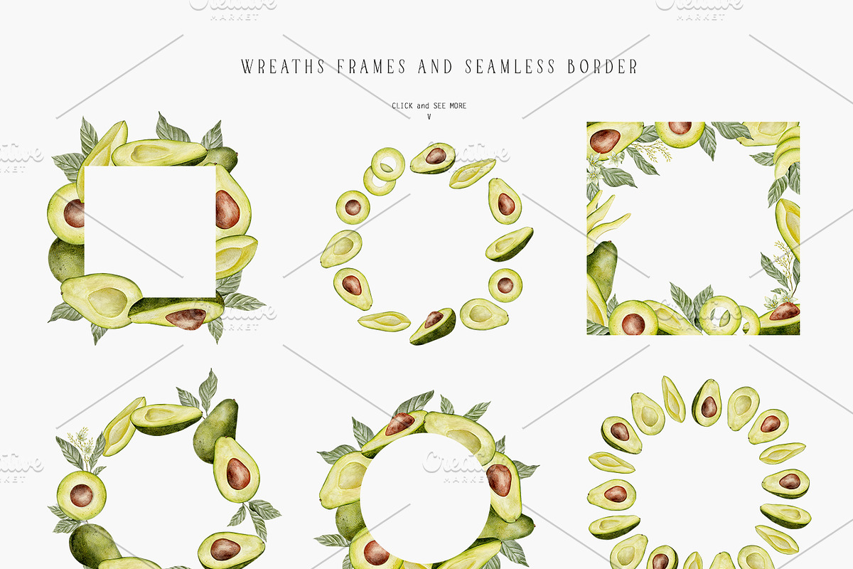 Avocado watercolor set, a Food Illustration by Daryartsy (Photo 3 of 5)