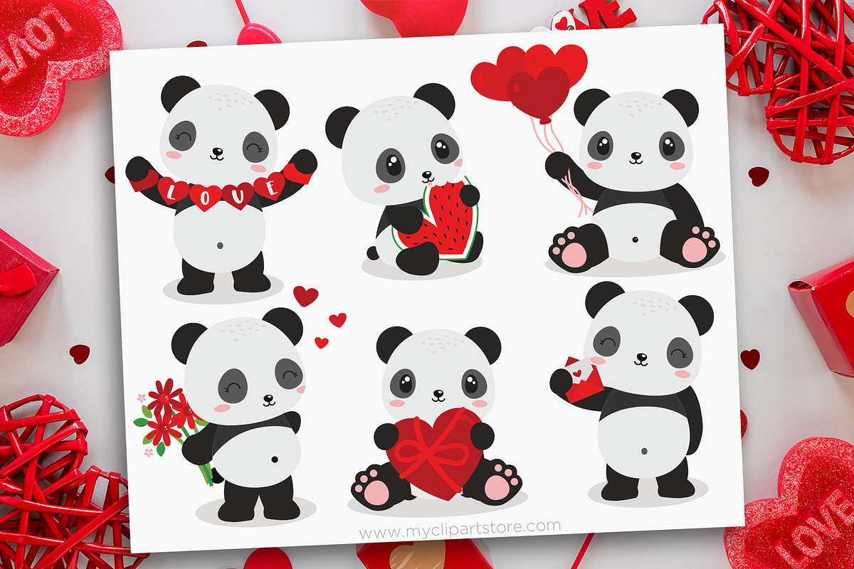Valentine Pandas Clipart, SVG, a Seasonal Illustration by MyClipArtStore (Photo 1 of 2)