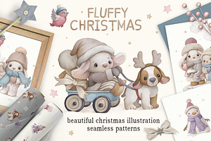 Watercolor Christmas baby rabbit Set