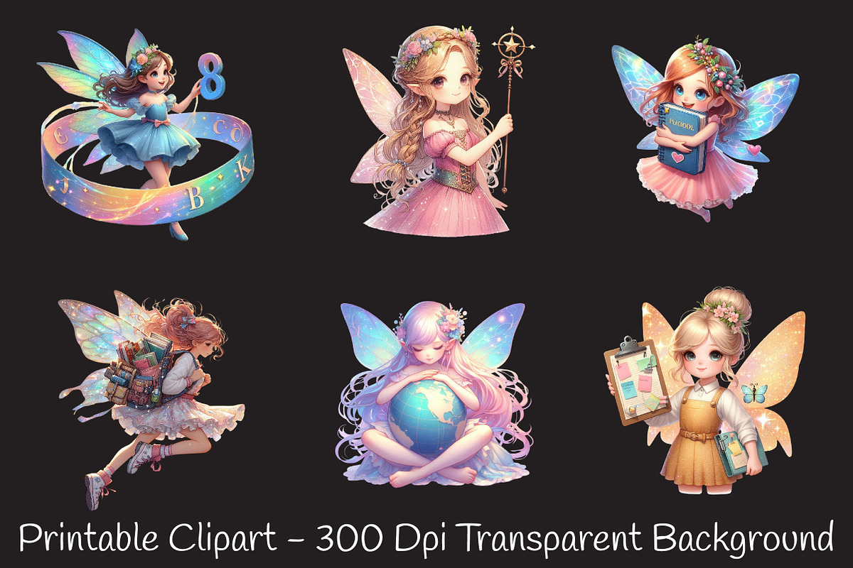 Back To School Cute Fairy Girl Png, an Illustration by RobertsArt (Photo 3 of 7)