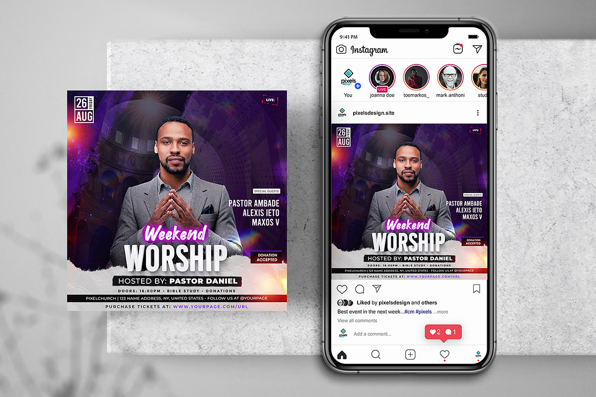 Worship Church Instagram Flyers Set, a Flyer Template by PixelsDesign (Photo 3 of 5)