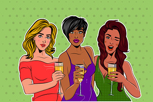 Three Pop Art girls have party