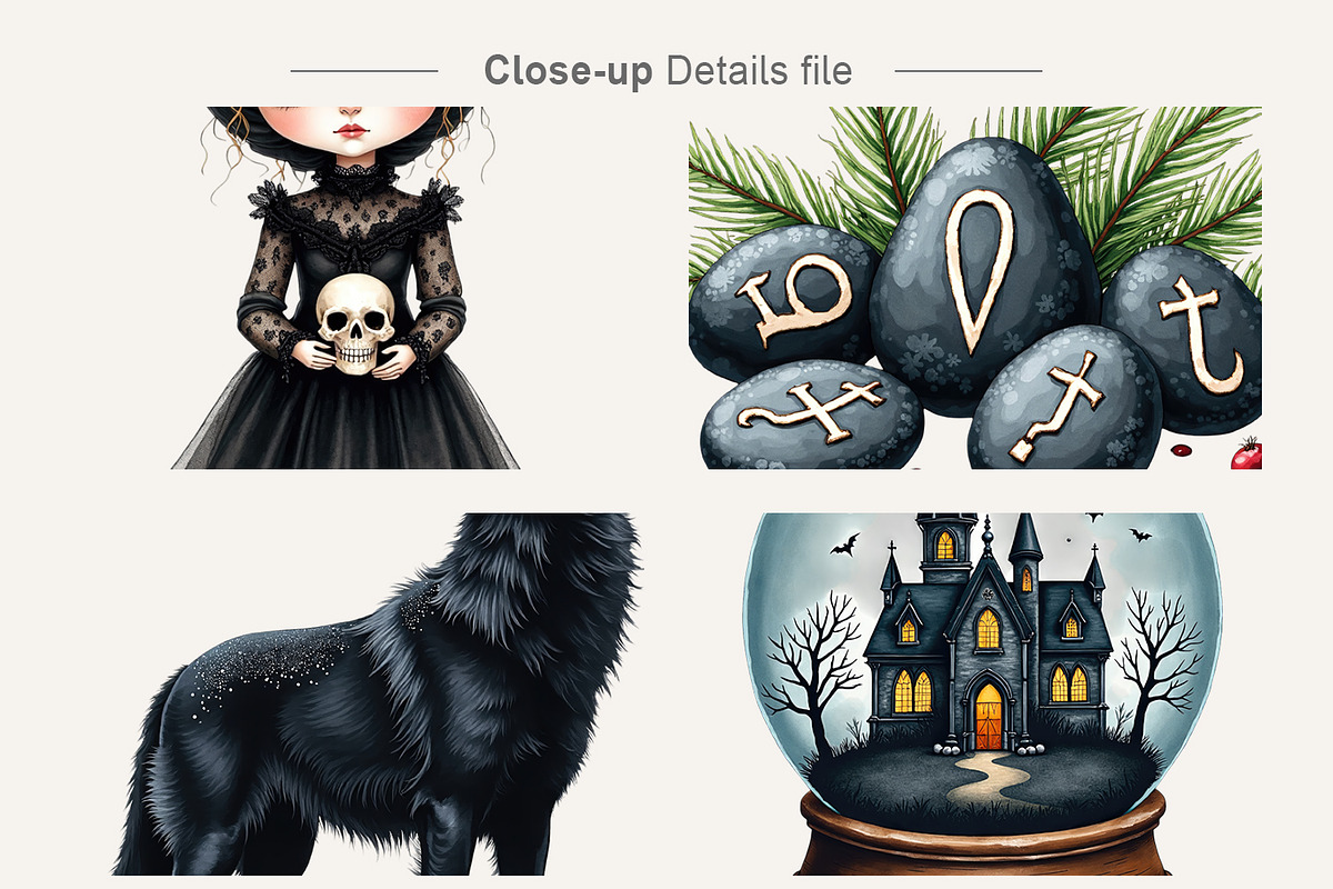 Gothic Academia Christmas Clipart, an Illustration by Artnoy (Photo 4 of 8)