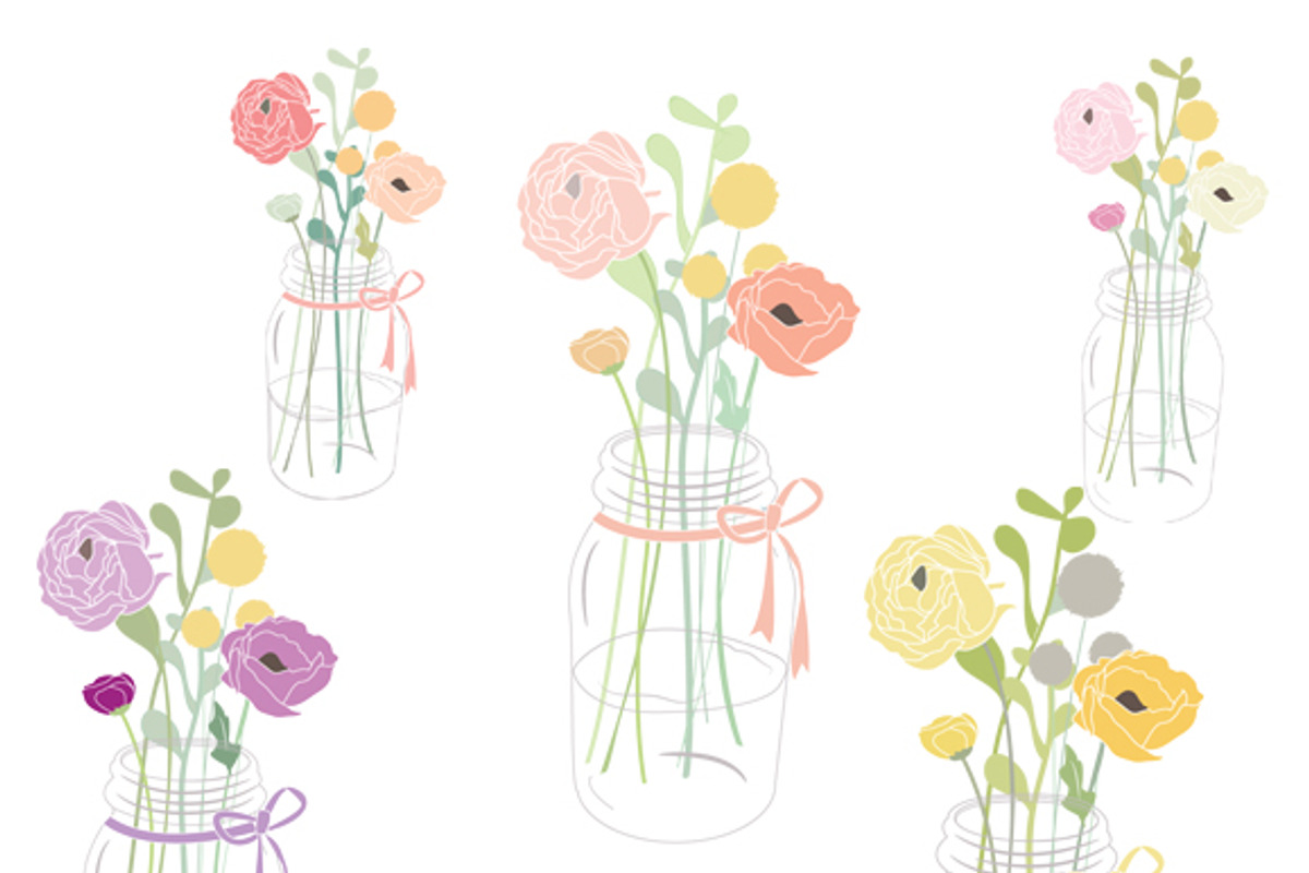 Mason Jar Flower Clip Art + Vector preview 2
