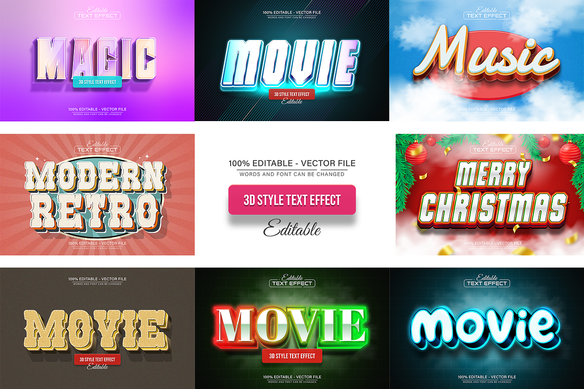 3D Text Effects Collection Vol 33, a Graphic by Aglonemadesign (Photo 1 of 9)