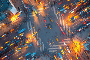 Aerial Night View City Intersection, an Abstract Photo by Pixeness Studio