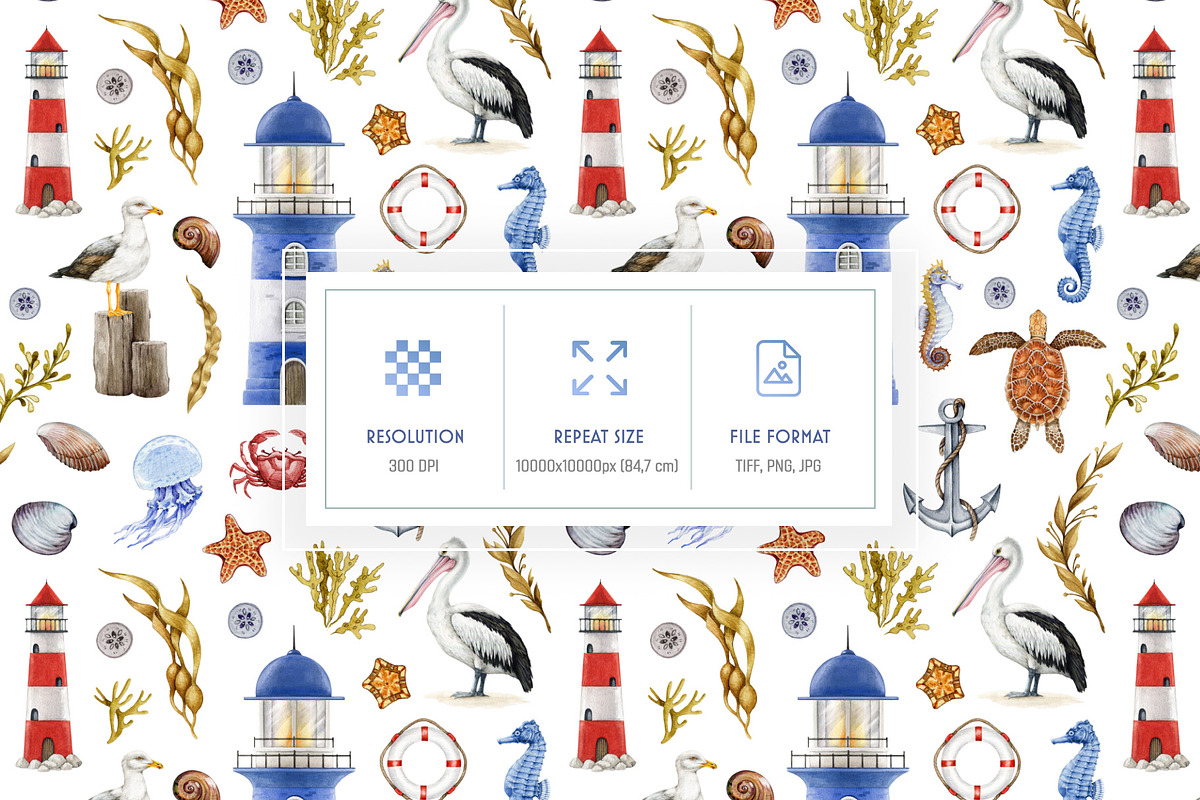 Mediterranean Coastal Summer Pattern, a Decorative Illustration by AnitaPol (Photo 6 of 16)