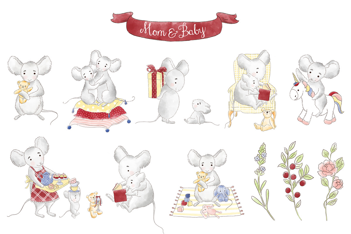 Mouse Mother and me clipart, an Animal Illustration by Magic Story Studio (Photo 2 of 4)