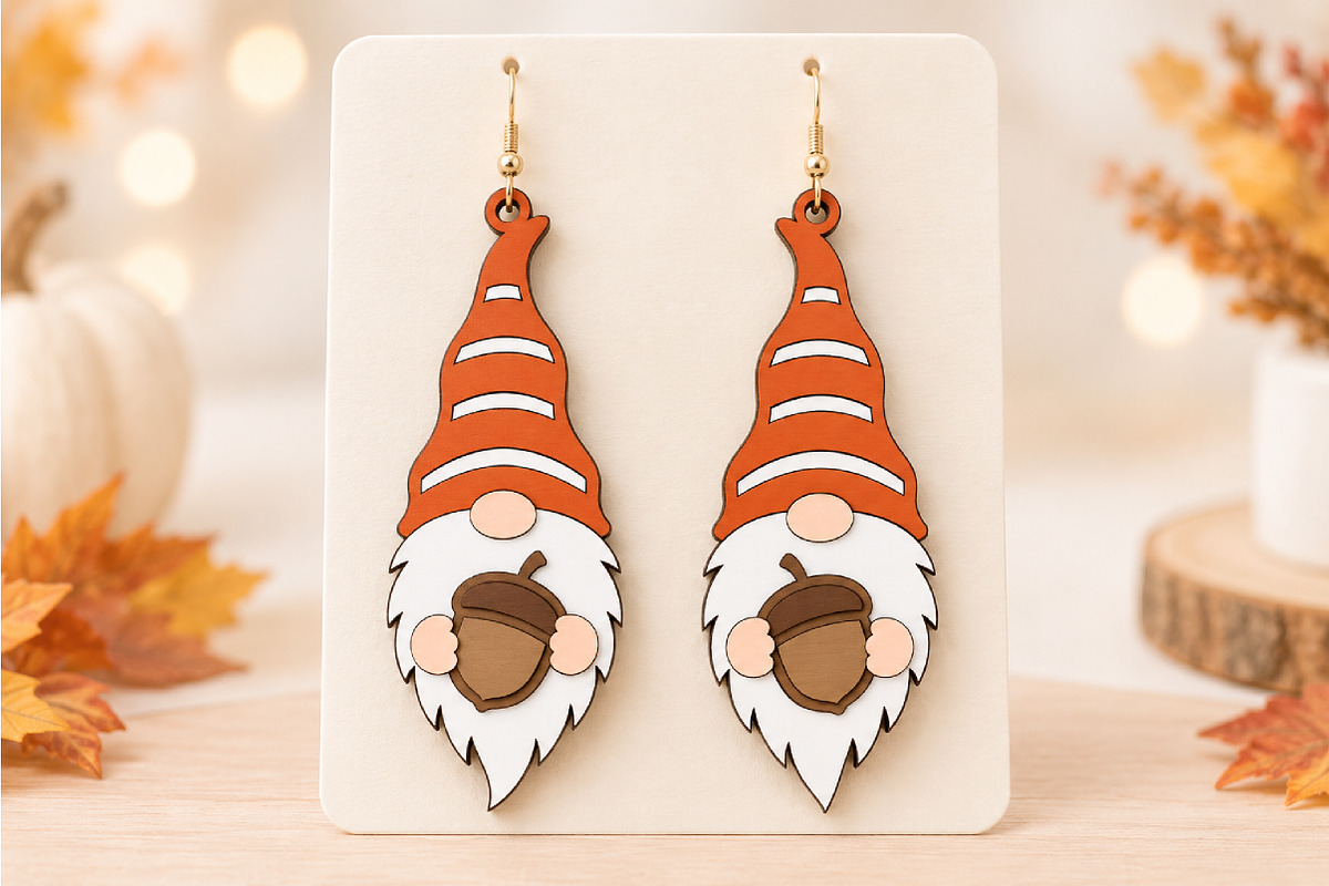Gnome Earrings Laser Cut SVG, a Seasonal Illustration by Canvas Craft (Photo 3 of 5)