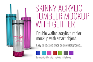 Skinny Acrylic Tumbler w/ glitter