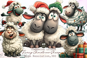 Funny Christmas Sheep Clipart, an Illustration by Sublimation Artist