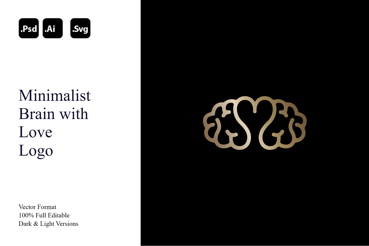 Minimalist Brain with Love Logo, a Branding & Logo Template by Luxury Logos (Photo 1 of 4)