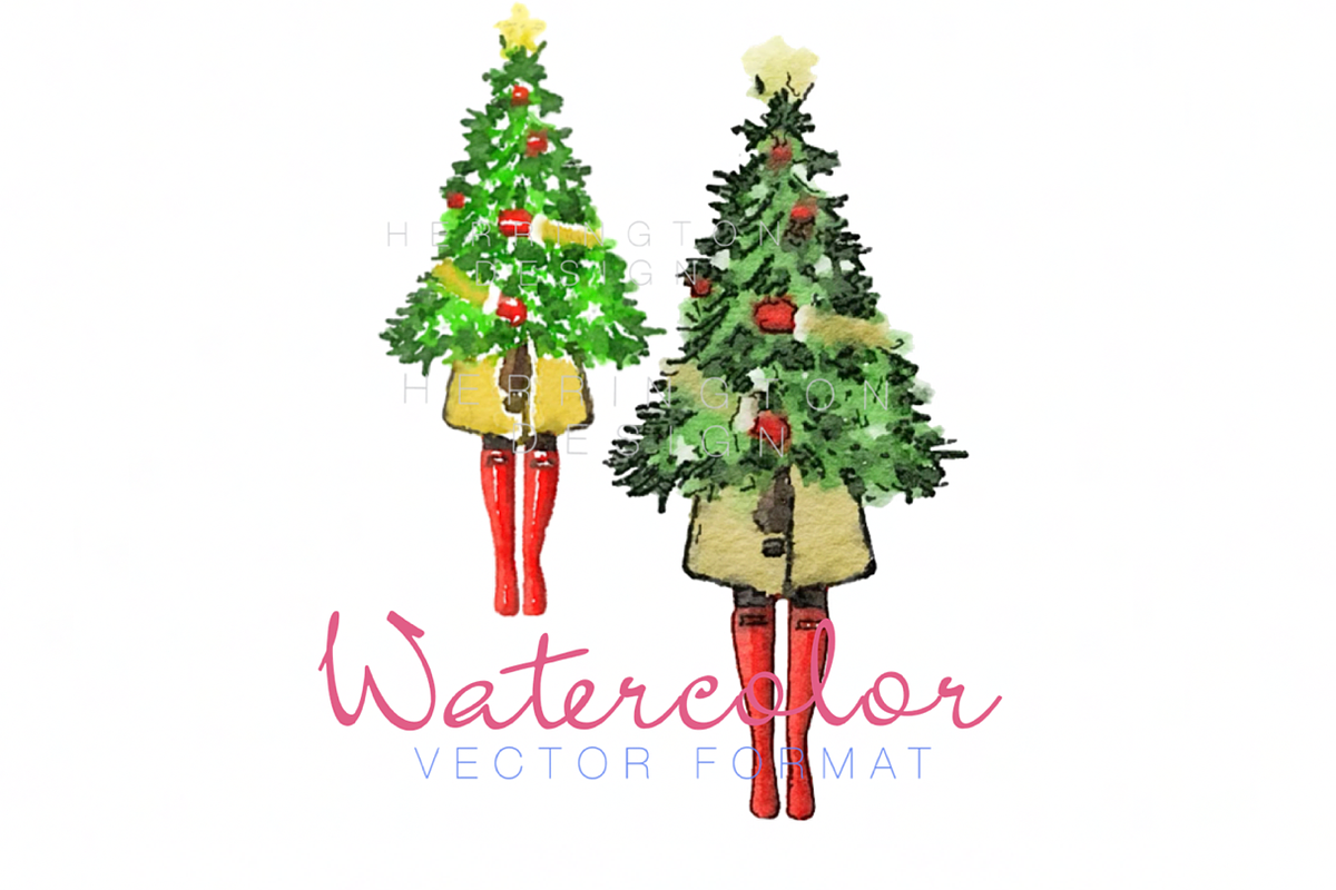 Girl Holding Christmas Tree Clip Art, an Illustration by HERRINGTON DESIGN