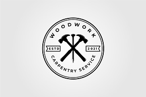 hammer and nail for woodworking logo, a Graphic by Rizkaarishandy_shop