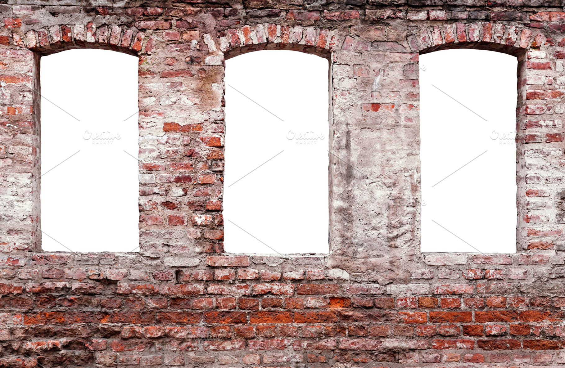 Brick wall with three blank windows, an Architecture Photo by BOOCYS